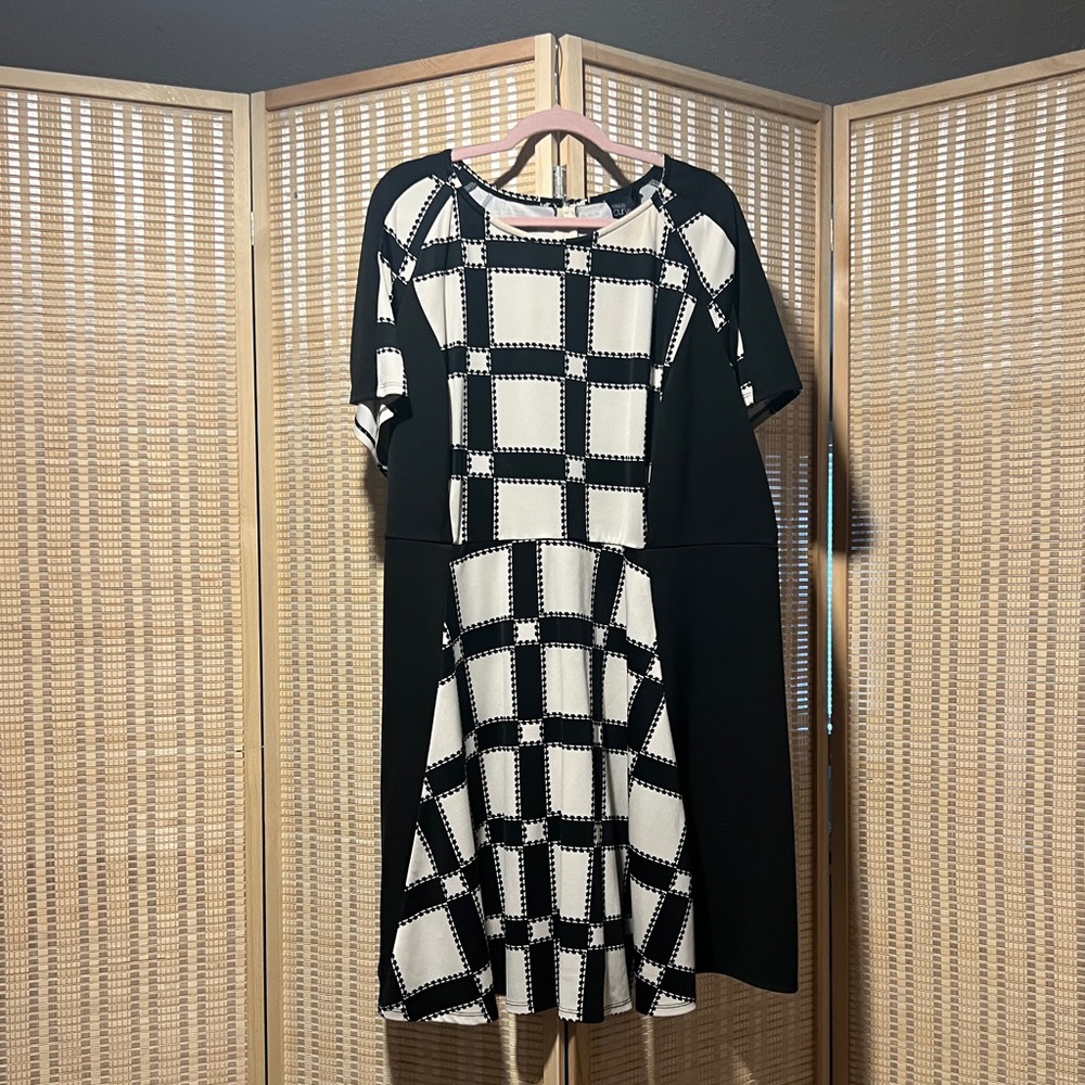 Windowpane Fit & Flare B&W Dress